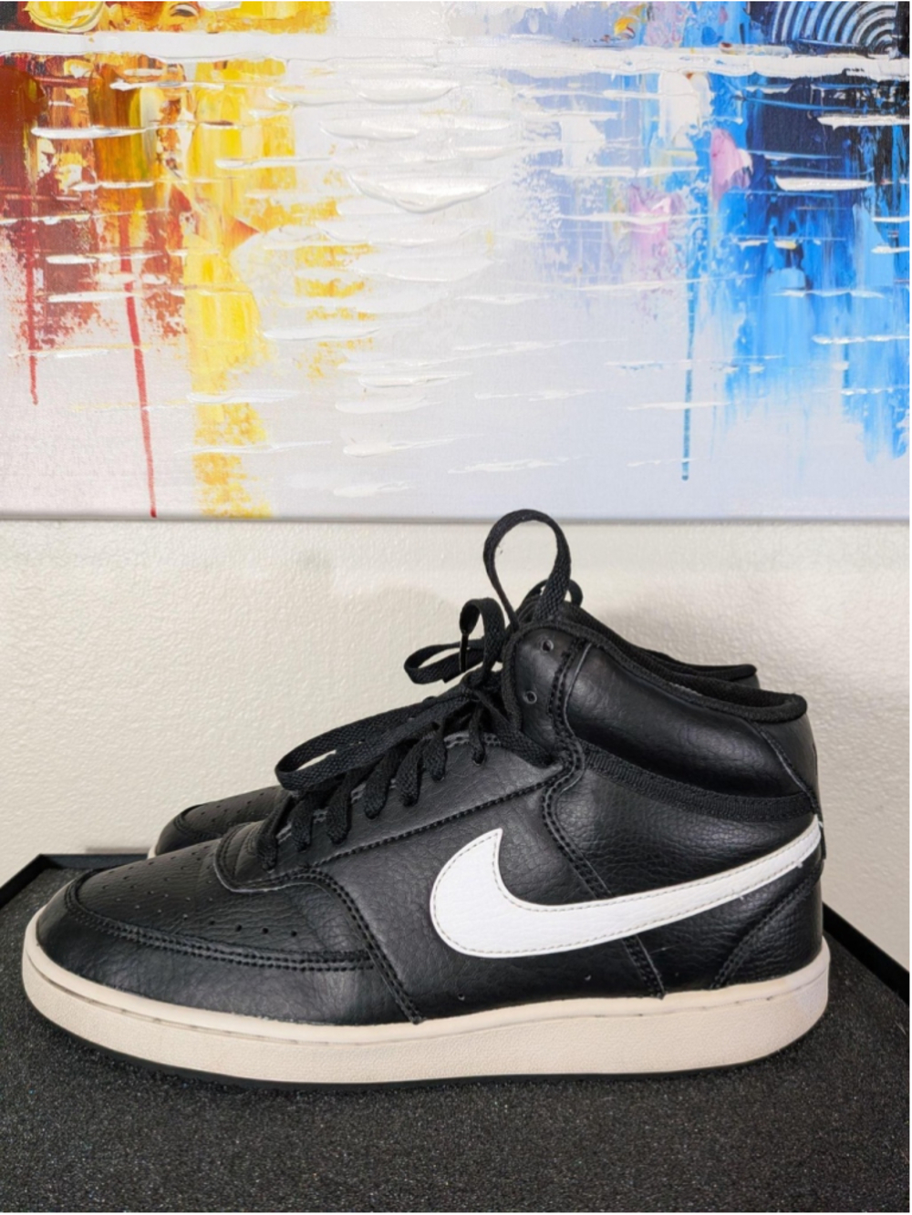 Nike Court Borough Mid Shoes Mens Size 8.5 Black White Leather Mid Top Sneakers
